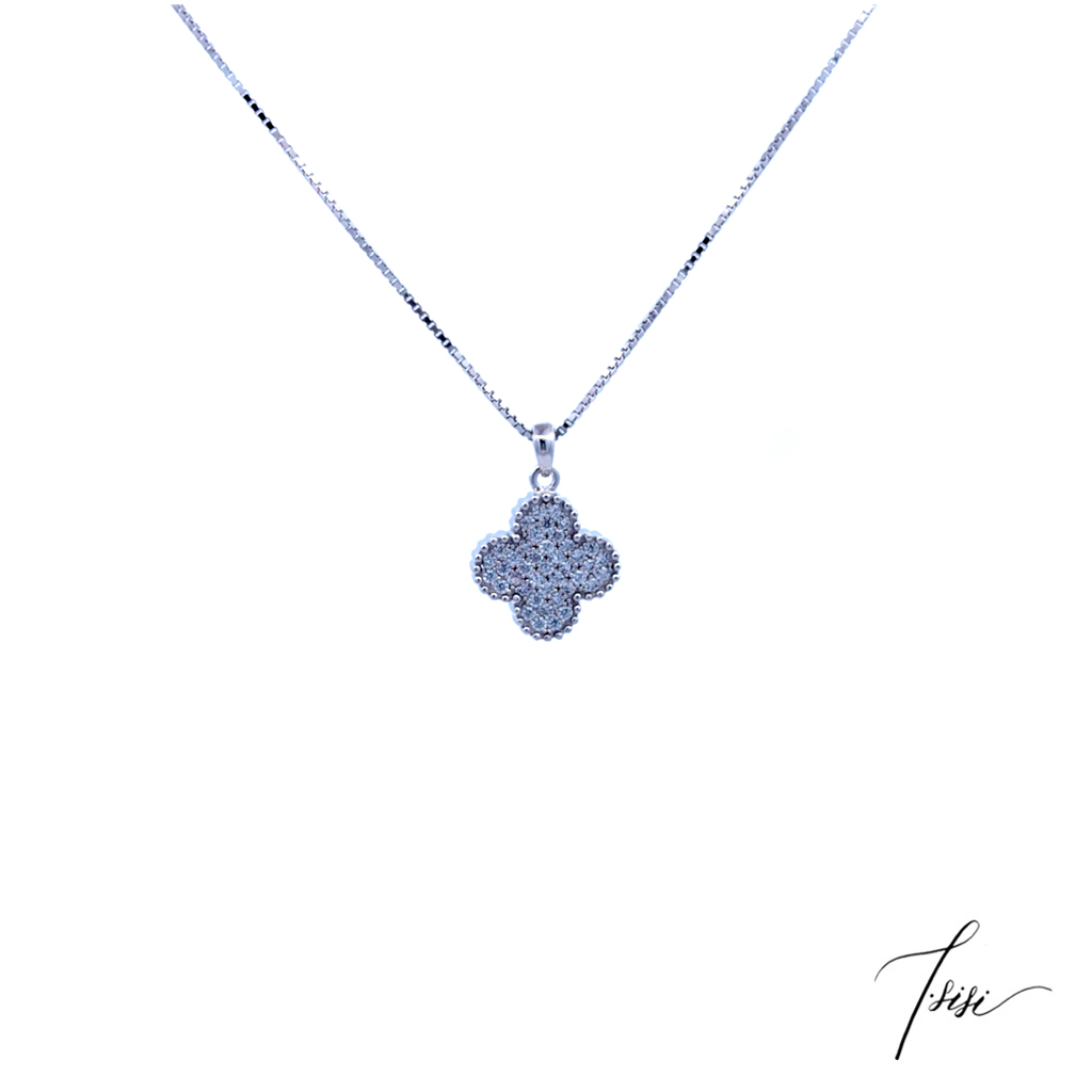 [T'SISI] S925 Silver Diamond Clover Necklace