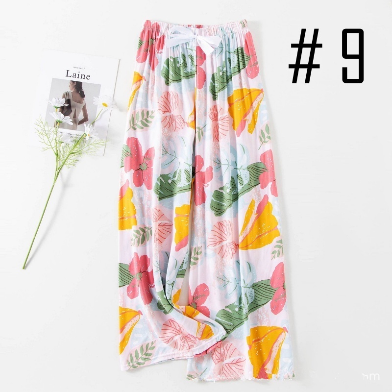 Stella Fashion Women Cotton Silk Wide Leg Long Pants | Lightweight Breathable | Casual Printed Loose Trousers | Free Size