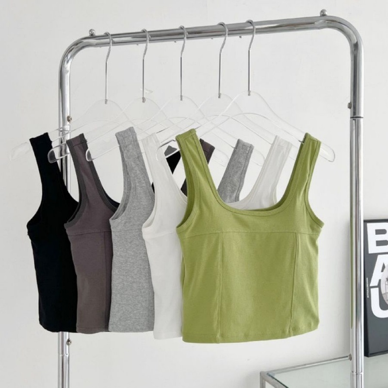 Stella Fashion Women Sleeveless Camisole inner tank top with padded Fixed Cup Cotton Singlet Wide Shoulder Straps Big U