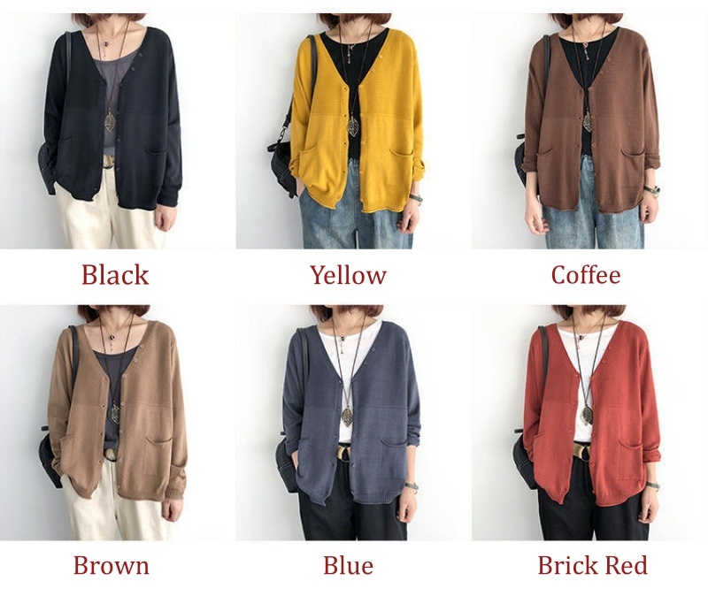 Women's Knitted Cardigan New loose Large Size Thin Jacket Casual Korean V-neck Outer Sweater Long-Sleeved Top-Stella's Fashion