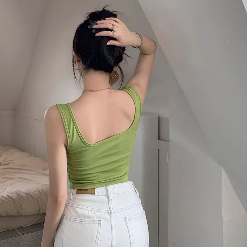 Stella Fashion Women Sleeveless Camisole inner tank top with padded Fixed Cup Cotton Singlet Wide Shoulder Straps Big U