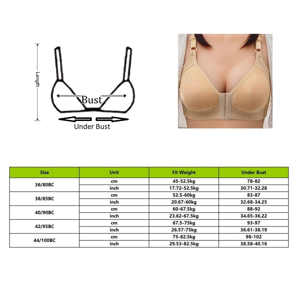 Stella Fashion Front Buckle Sexy Breathable No Steel Ring Large Size Thin Style Adjustable Straps for middle-aged and elderly Women