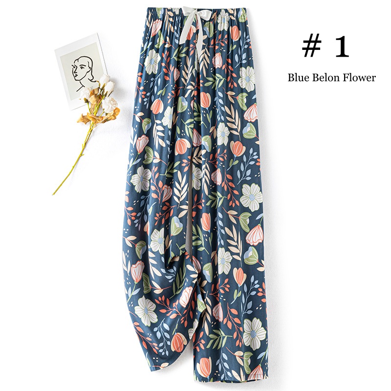 Stella Fashion Women Cotton Silk Wide Leg Long Pants | Lightweight Breathable | Casual Printed Loose Trousers | Free Size