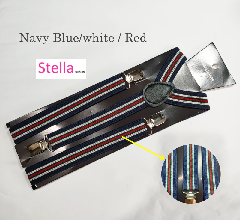 [Stella Fashion] 2.5 cm wide Stripe elastic Adjustable Braces Y -Shape Unisex Suspenders Clip on Men's Stripe Suspenders