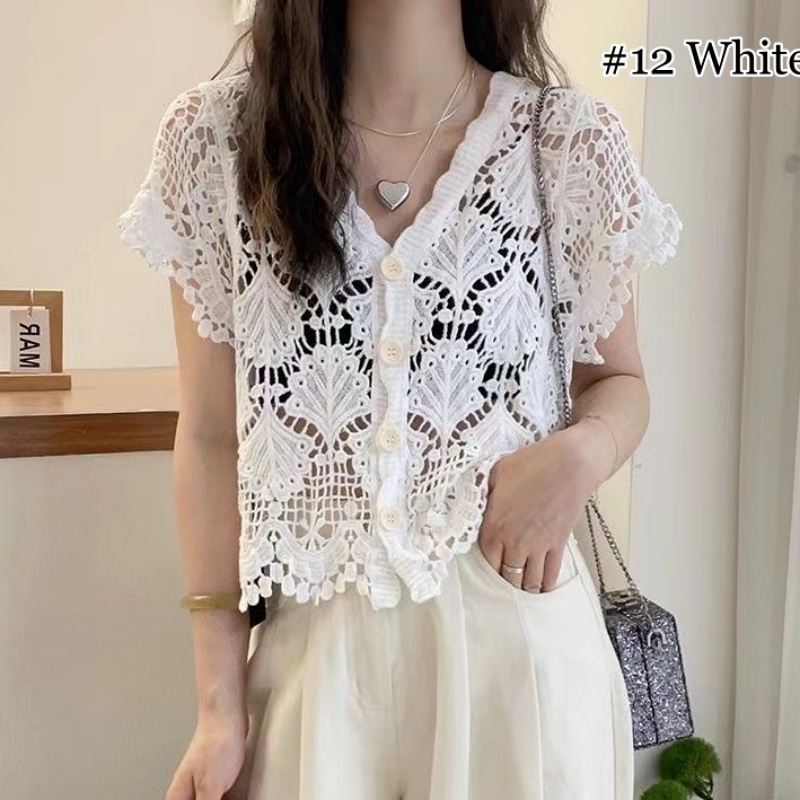 Stella Fashion Knitted Sunscreen Cardigan Thin Style Women Loose Outer Blouse Short Sleeve Top