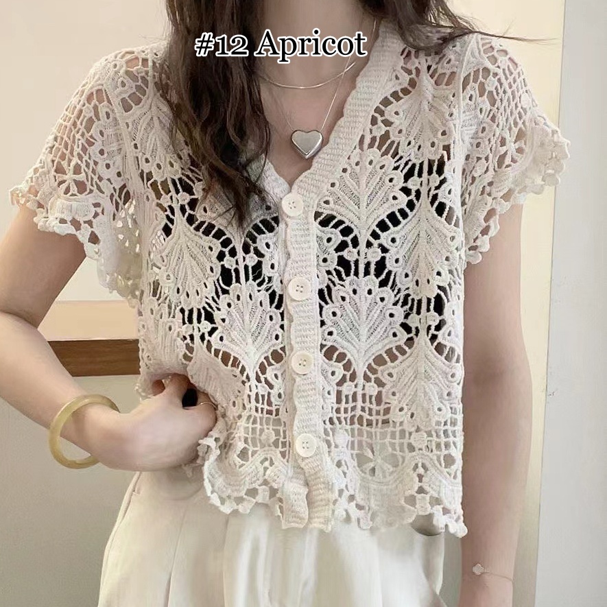 Stella Fashion Knitted Sunscreen Cardigan Thin Style Women Loose Outer Blouse Short Sleeve Top