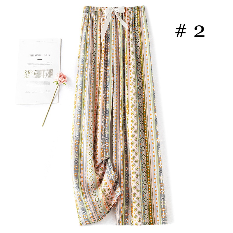 Stella Fashion Women Cotton Silk Wide Leg Long Pants | Lightweight Breathable | Casual Printed Loose Trousers | Free Size