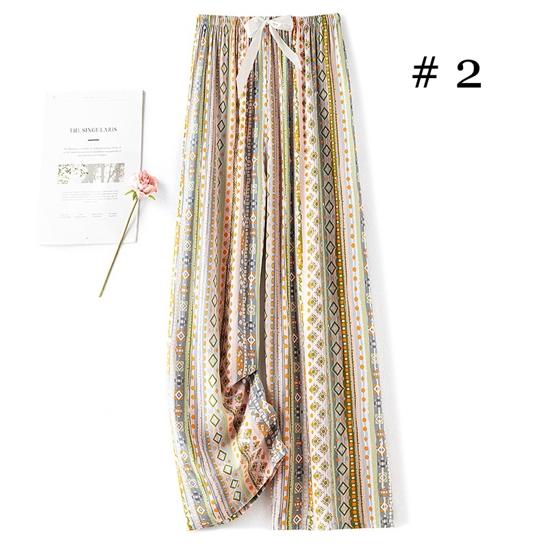 Stella Fashion Women Cotton Silk Wide Leg Long Pants | Lightweight Breathable | Casual Printed Loose Trousers | Free Size
