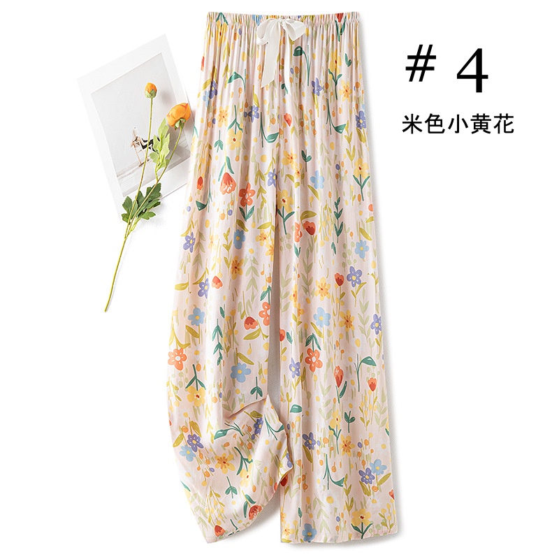 Stella Fashion Women Cotton Silk Wide Leg Long Pants | Lightweight Breathable | Casual Printed Loose Trousers | Free Size