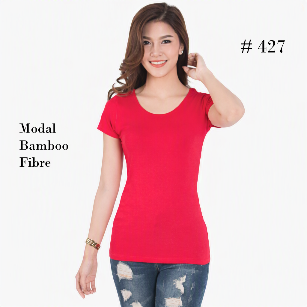 Stella Fashion Women Plus Size Short Sleeved Modal Bamboo fiber T-Shirt Round Neck Slim Casual Solid Color T-shirt