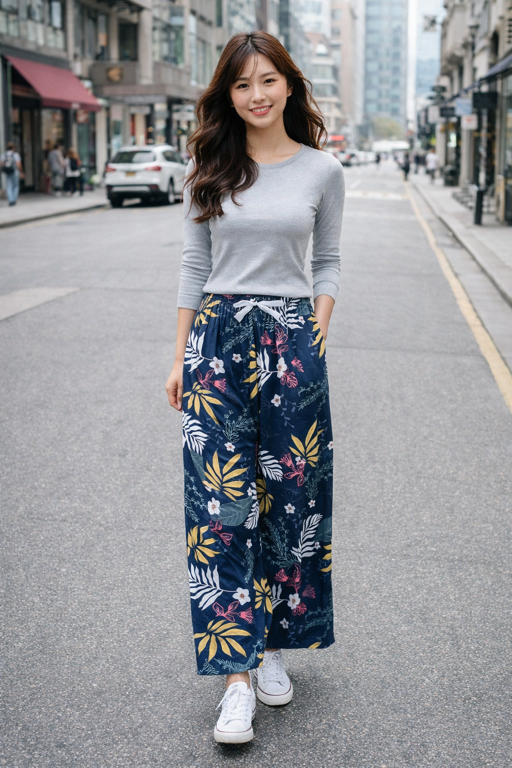 Stella Fashion Women Cotton Silk Wide Leg Long Pants | Lightweight Breathable | Casual Printed Loose Trousers | Free Size