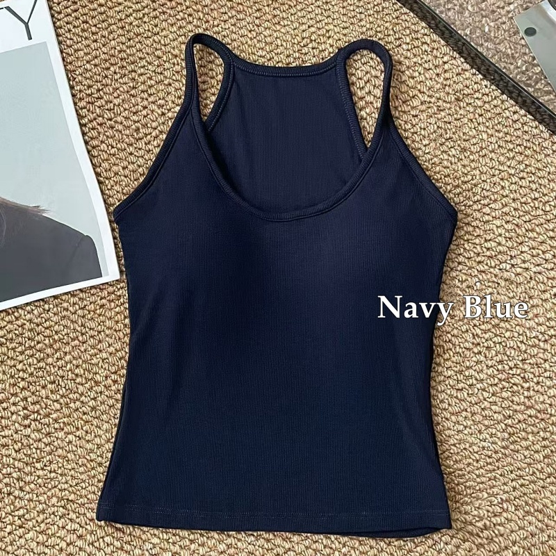 Stella Fashion Slim Fit Ribbed Brushed Camisole with Built‑in Bra Fashion Style U‑Neck Tank Top