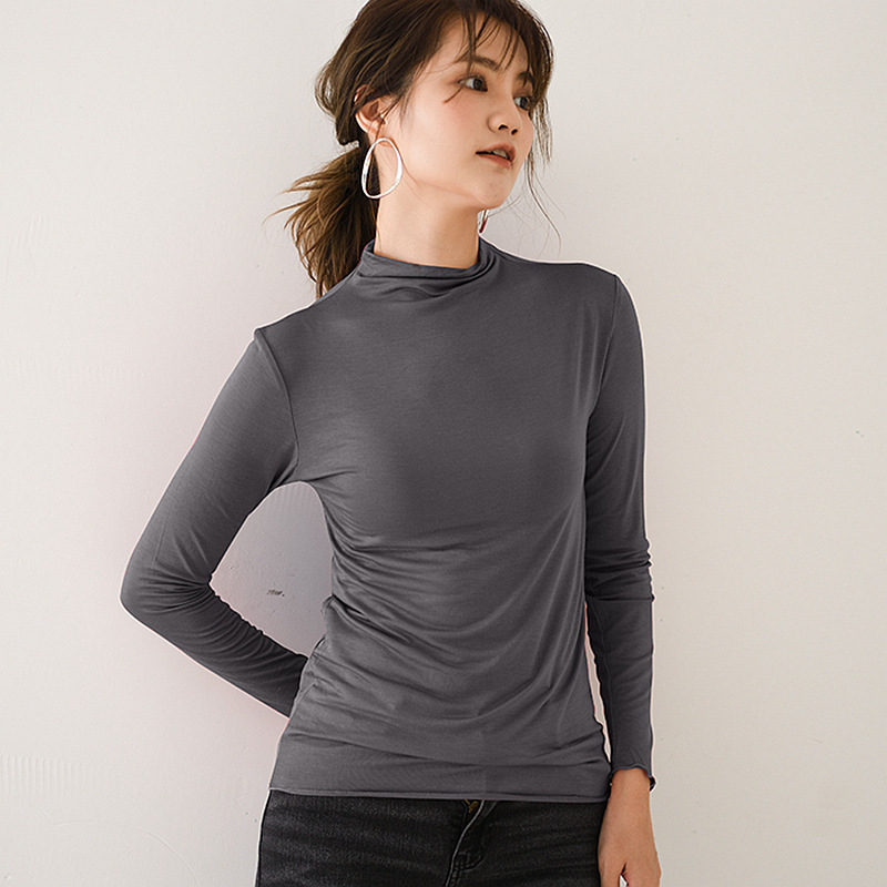 Stella Fashion Modal Long-Sleeve T-Shirt Women Muslim Half-High Collar Slim Plus Size Blouse Inside The Bottoming Shirt