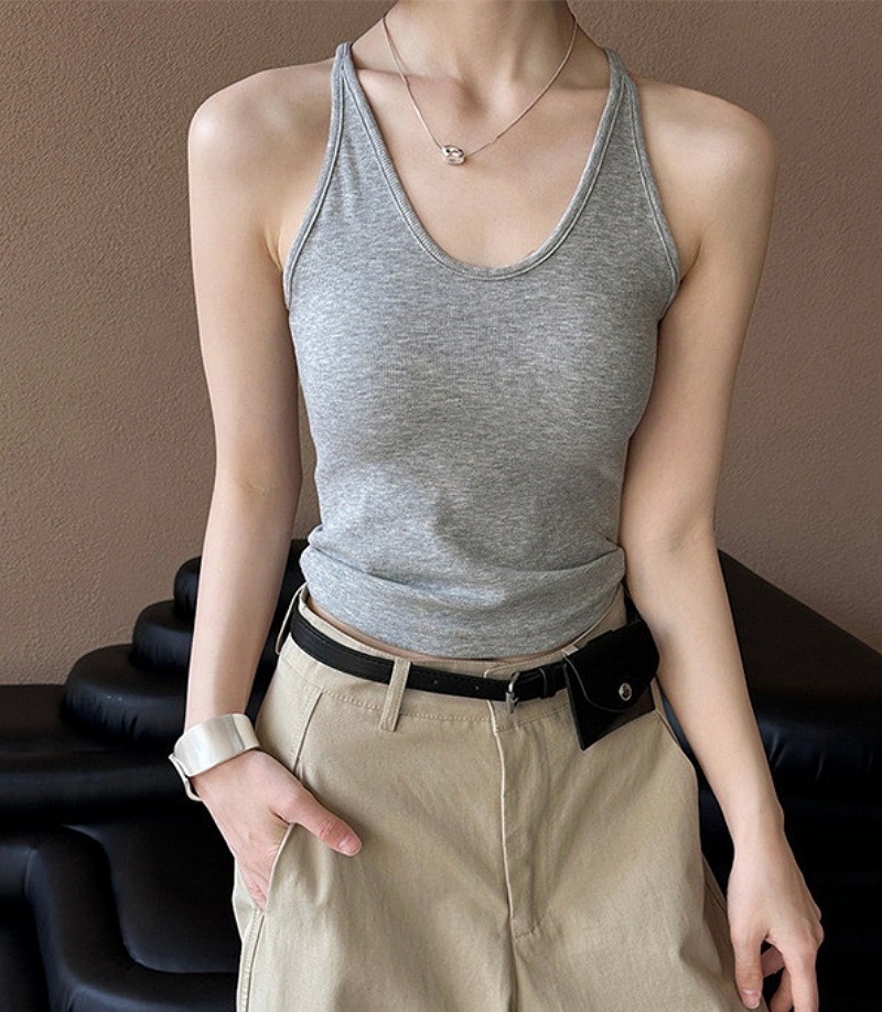 Stella Fashion Slim Fit Ribbed Brushed Camisole with Built‑in Bra Fashion Style U‑Neck Tank Top