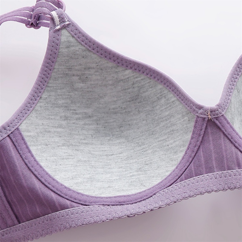Stella Fashion Middle-aged and elderly skin-friendly cotton striped printed bra without steel ring thin cotton small chest gathered breathable cotton mother underwear bra
