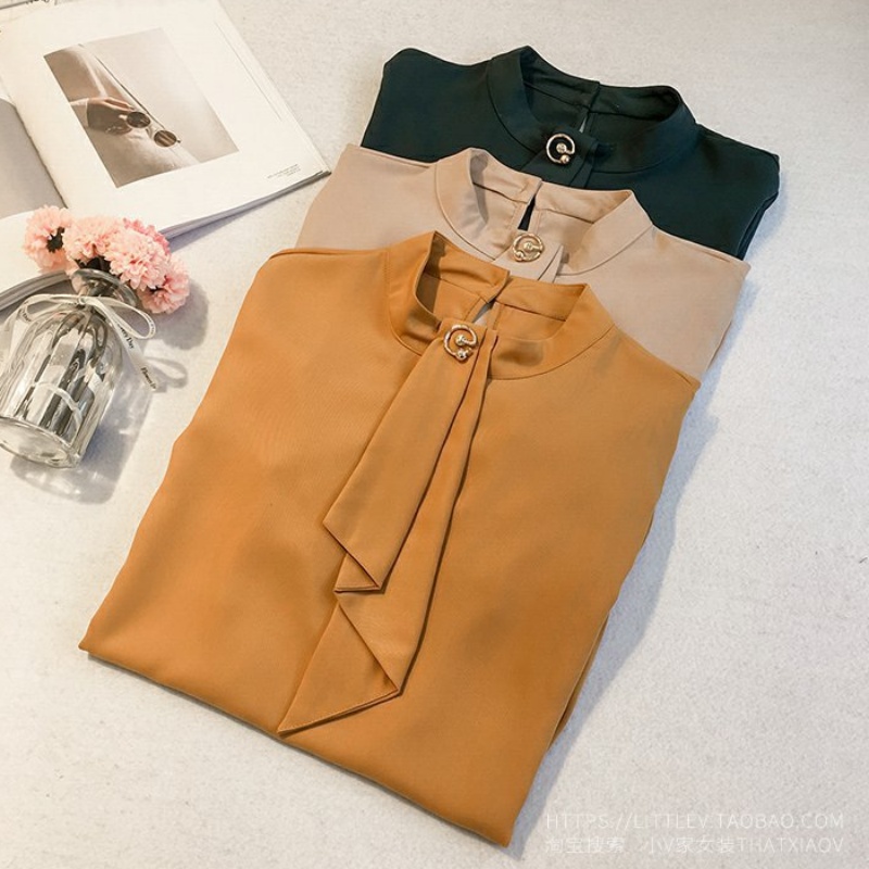 Stella Fashion Korean Version Women's Chiffon Blouse Solid Color Shirt Loose Long Sleeve Office Wear-Stella's Fashion