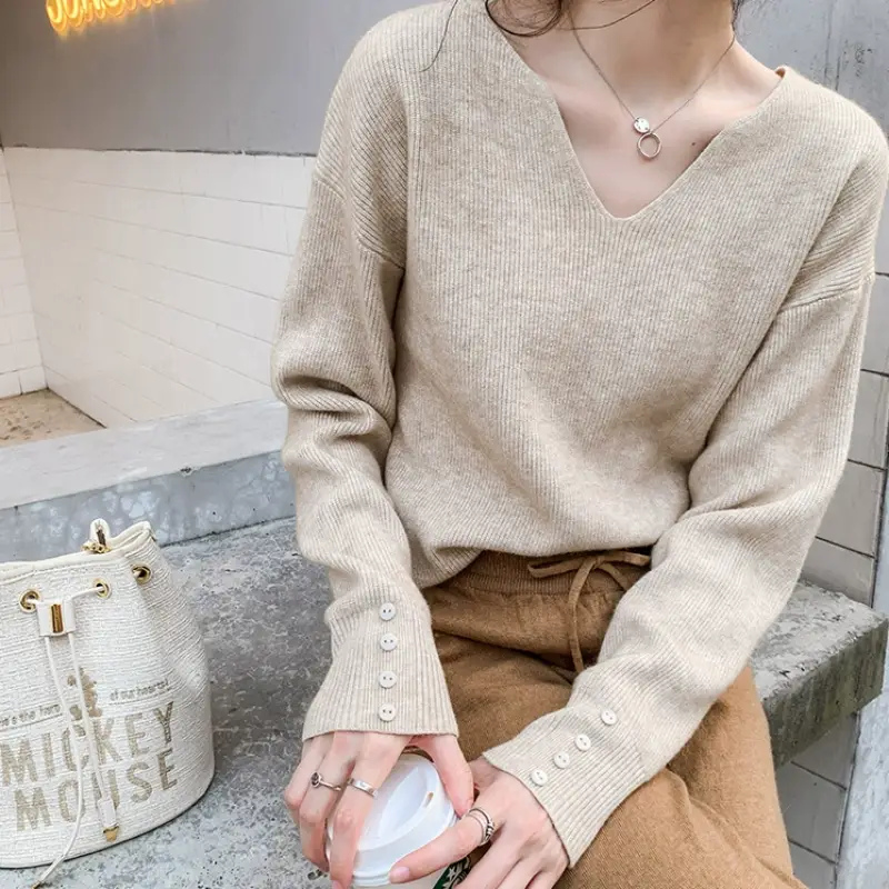 Stella Fashion Korean Style Loose Knit Sweater for Women Relaxed Fit Versatile Outerwear/Layering Top