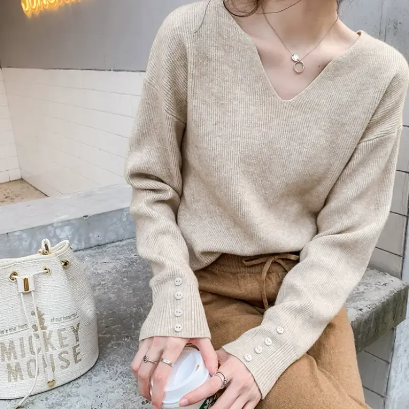 Stella Fashion Korean Style Loose Knit Sweater for Women Relaxed Fit Versatile Outerwear/Layering Top