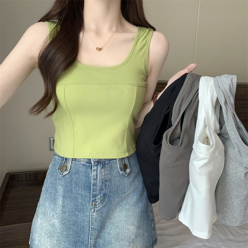 Stella Fashion Women Sleeveless Camisole inner tank top with padded Fixed Cup Cotton Singlet Wide Shoulder Straps Big U