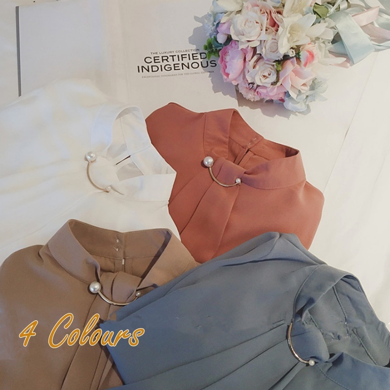 Stella Fashion Women's Long Sleeve Shirt Korean Style Solid Color Lantern Sleeve Chiffon Blouse