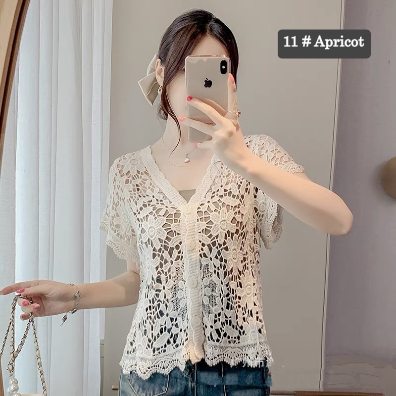 Stella Fashion Knitted Sunscreen Cardigan Thin Style Women Loose Outer Blouse Short Sleeve Top-Stella's Fashion