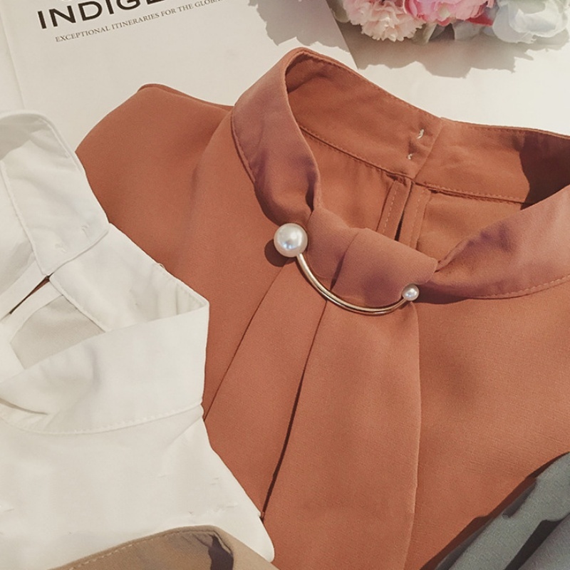 Stella Fashion Women's Long Sleeve Shirt Korean Style Solid Color Lantern Sleeve Chiffon Blouse