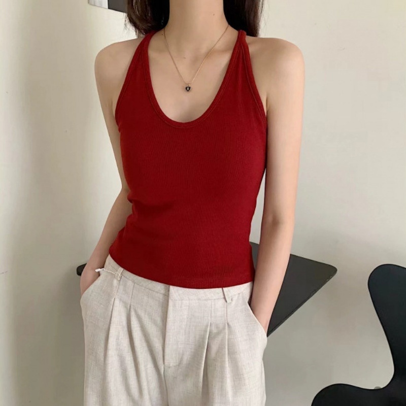 Stella Fashion Slim Fit Ribbed Brushed Camisole with Built‑in Bra Fashion Style U‑Neck Tank Top