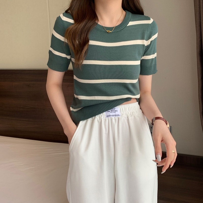 [Stella Fashion] Women’s Korean Solid Color V- Neck Casual Slim Knitte