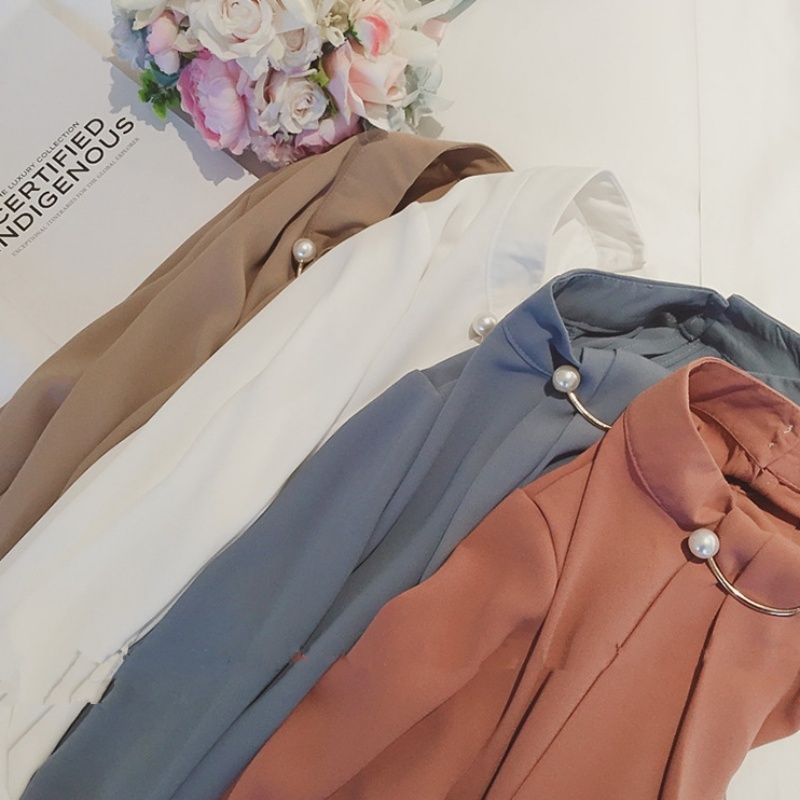 Stella Fashion Women's Long Sleeve Shirt Korean Style Solid Color Lantern Sleeve Chiffon Blouse