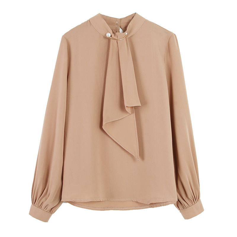 Stella Fashion Women's Long Sleeve Shirt Korean Style Solid Color Lantern Sleeve Chiffon Blouse
