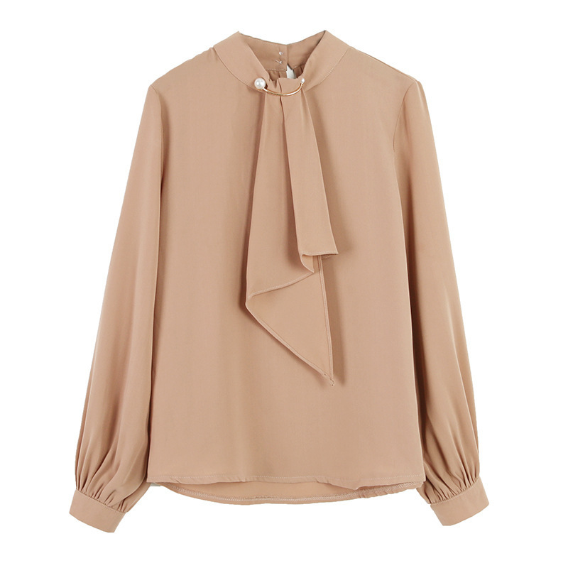 Stella Fashion Women's Long Sleeve Shirt Korean Style Solid Color Lantern Sleeve Chiffon Blouse