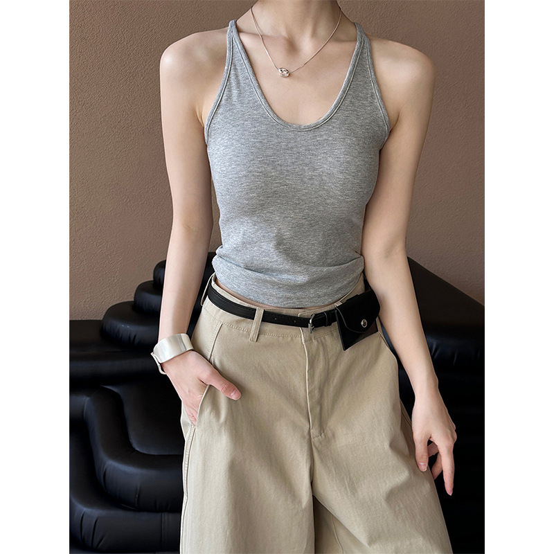 Stella Fashion Slim Fit Ribbed Brushed Camisole with Built‑in Bra Fashion Style U‑Neck Tank Top