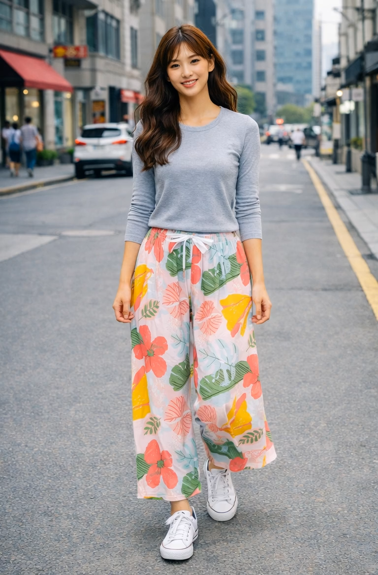 Stella Fashion Women Cotton Silk Wide Leg Long Pants | Lightweight Breathable | Casual Printed Loose Trousers | Free Size