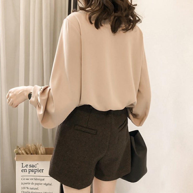 Stella Fashion Korean Version Women's Chiffon Blouse Solid Color Shirt Loose Long Sleeve Office Wear-Stella's Fashion