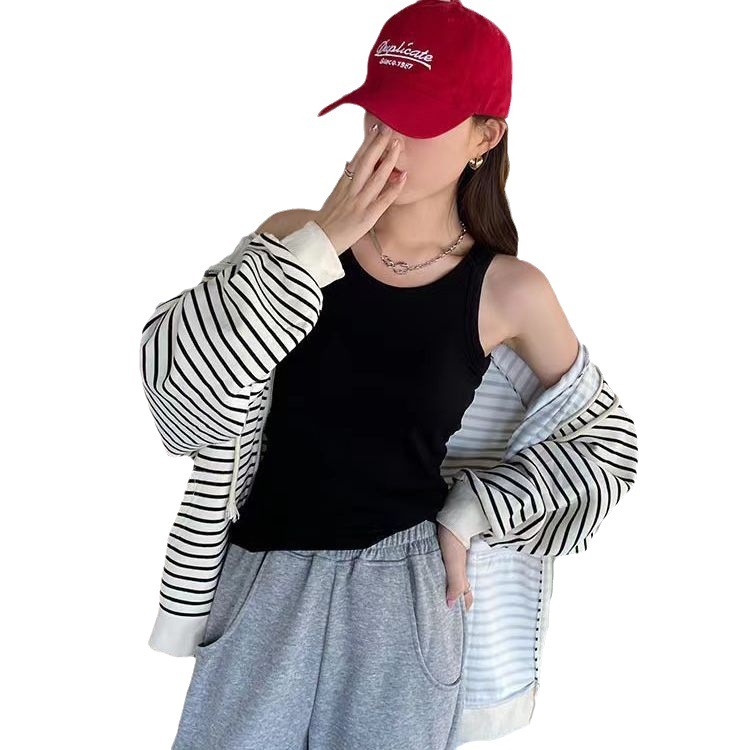 Stella Fashion New Threaded Camisole Women's Chest Pad Integrated Anti-running Light Inner Wear Summer Outer Wear Solid Color Base Top