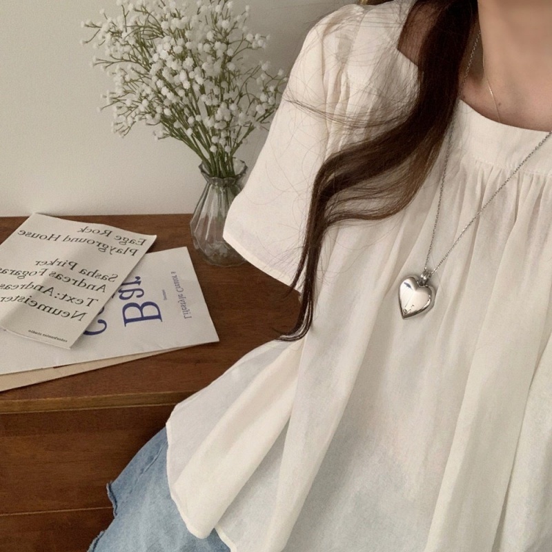 Stella Fashion Women Square Neck Puff Sleeve Blouse | Loose Fit Short Sleeve Casual Top | Light Blue