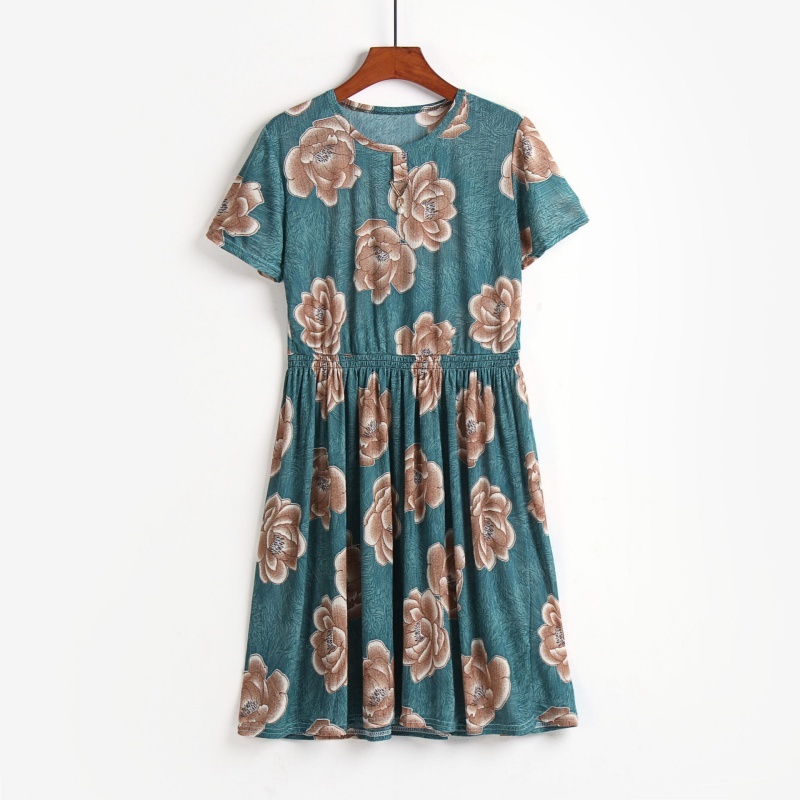 [Stella Fashion] New Half-Length Plus Size Mother Wears a Short-Sleeved Dress For Middle-Aged and Elderly Women