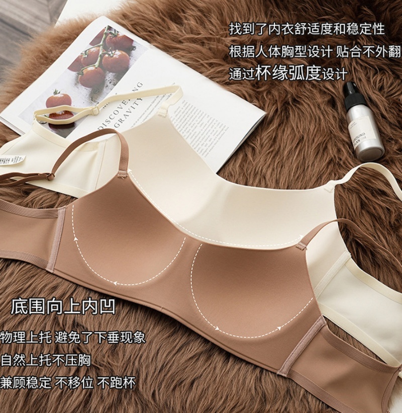 Women's Small Breasts Gathered Up Anti-Sagging Comfortable and Breathable Bra Without Steel Ring Thin Cup Seamless Underwear
