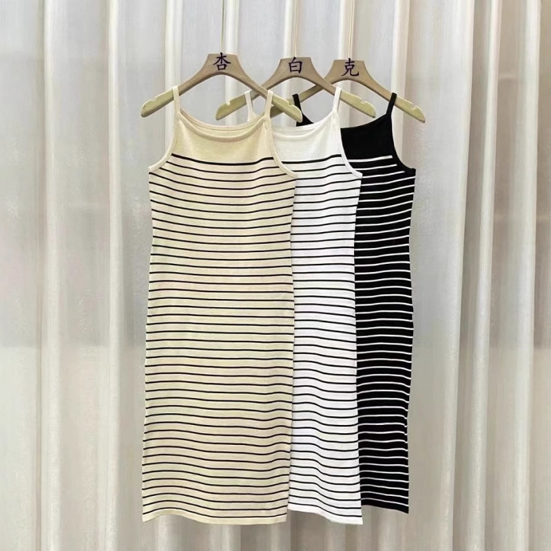  Stella Fashion Korean Style Striped Knitted Maxi Dress Women Sleeveless Slim Fit Bodycon Dress