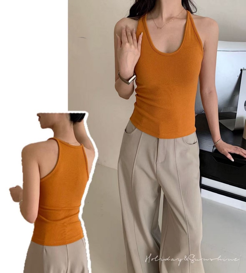 Stella Fashion Slim Fit Ribbed Brushed Camisole with Built‑in Bra Fashion Style U‑Neck Tank Top