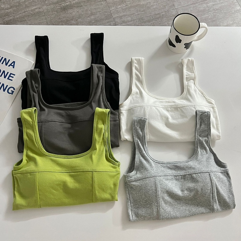 Stella Fashion Women Sleeveless Camisole inner tank top with padded Fixed Cup Cotton Singlet Wide Shoulder Straps Big U
