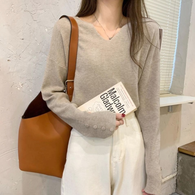 Stella Fashion Korean Style Loose Knit Sweater for Women Relaxed Fit Versatile Outerwear/Layering Top