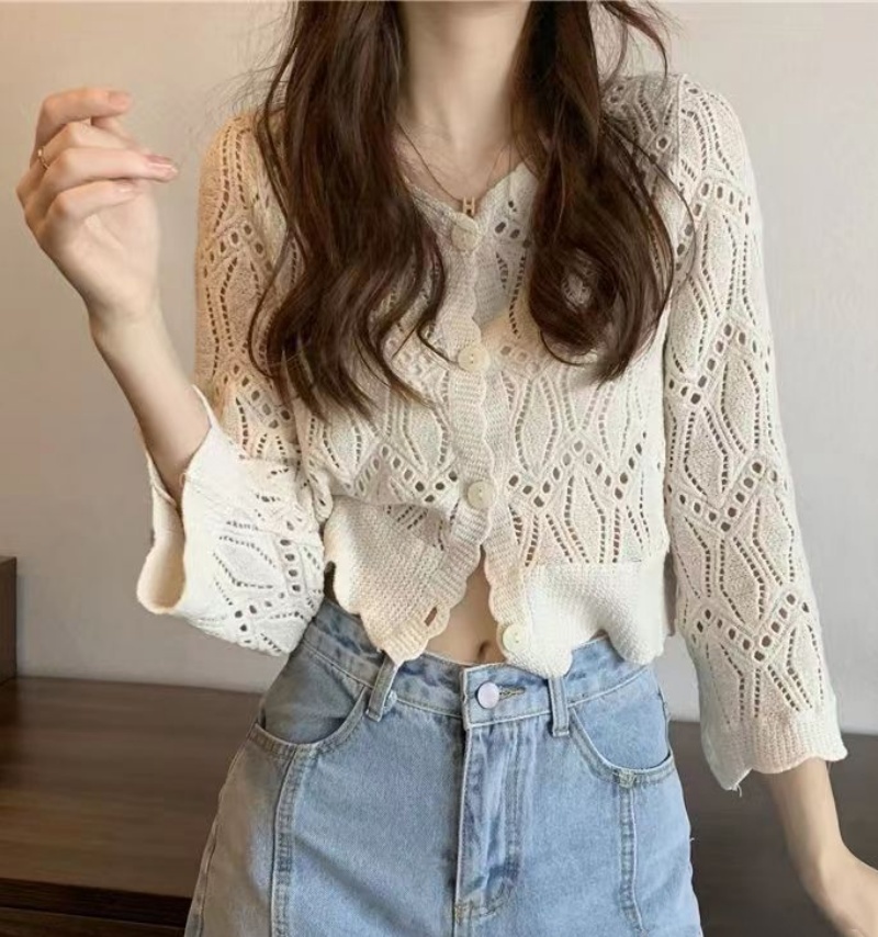 Stella Fashion Korean Style Lace Crochet Button-Up Cardigan | Breathable Long Sleeve Hollow Top for Women