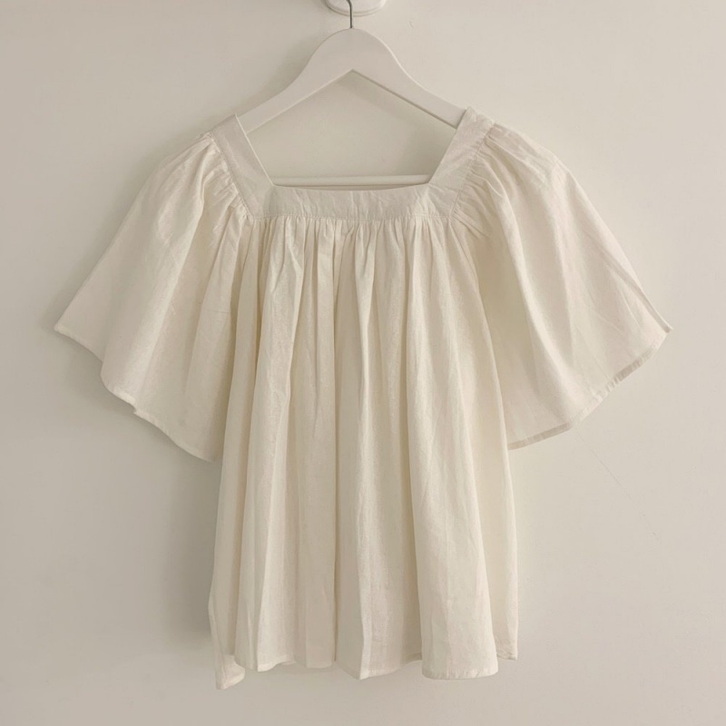 Stella Fashion Women Square Neck Puff Sleeve Blouse | Loose Fit Short Sleeve Casual Top | Light Blue