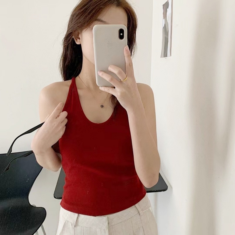 Stella Fashion Slim Fit Ribbed Brushed Camisole with Built‑in Bra Fashion Style U‑Neck Tank Top