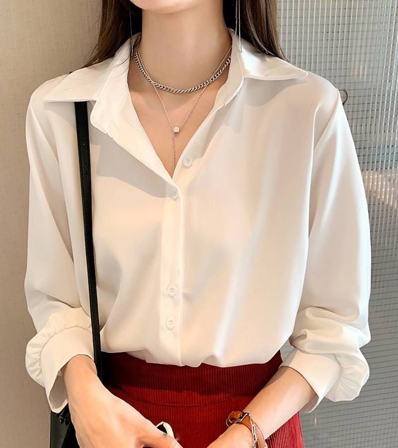Stella Fashion Women's Fashion Chiffon Shirt Loose clothes, Stacked White Shirt, Bottoming Shirt Casual Plain Basic Blouse For Women-Stella's Fashion