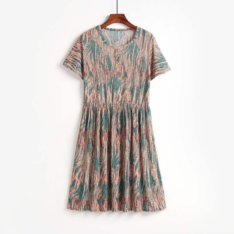 [Stella Fashion] New Half-Length Plus Size Mother Wears a Short-Sleeved Dress For Middle-Aged and Elderly Women