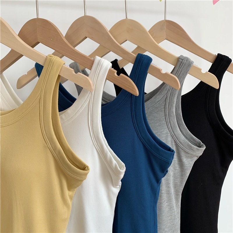 Stella Fashion Women Ribbed Tank Top with Built-in Bra | Padded Camisole | Wire-Free Inner & Outer Wear| Summer Basic Top