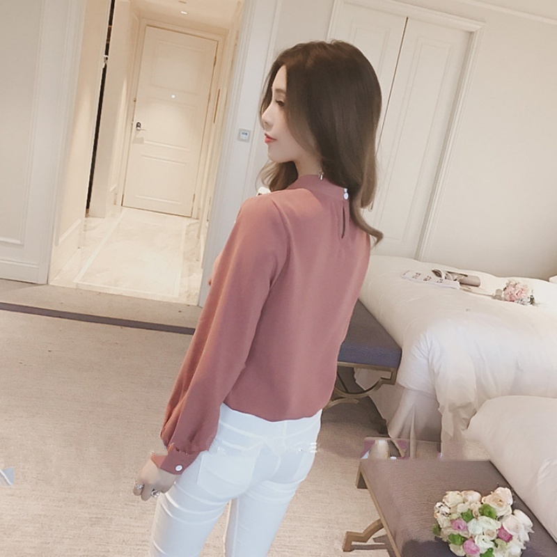 Stella Fashion Women's Long Sleeve Shirt Korean Style Solid Color Lantern Sleeve Chiffon Blouse