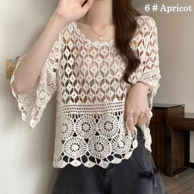 Stella Fashion Knitted Sunscreen Cardigan Thin Style Women Loose Outer Blouse Short Sleeve Top-Stella's Fashion